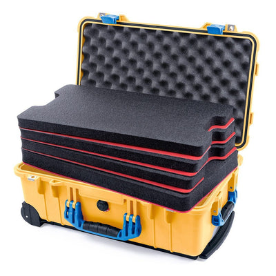 Pelican 1510 Case, Yellow with Blue Handles & Latches Custom Tool Kit (4 Foam Inserts with Convolute Lid Foam) ColorCase 015100-0060-240-120