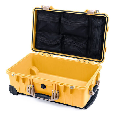 Pelican 1510 Case, Yellow with Desert Tan Handles & Latches Mesh Lid Organizer Only ColorCase 015100-0100-240-310