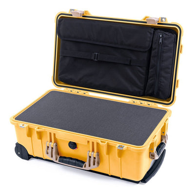 Pelican 1510 Case, Yellow with Desert Tan Handles & Latches Pick & Pluck Foam with Computer Pouch ColorCase 015100-0201-240-310