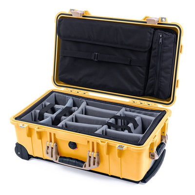 Pelican 1510 Case, Yellow with Desert Tan Handles & Latches Gray Padded Microfiber Dividers with Computer Pouch ColorCase 015100-0270-240-310