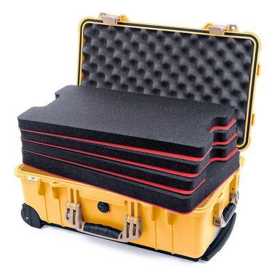 Pelican 1510 Case, Yellow with Desert Tan Handles & Latches Custom Tool Kit (4 Foam Inserts with Convolute Lid Foam) ColorCase 015100-0060-240-310