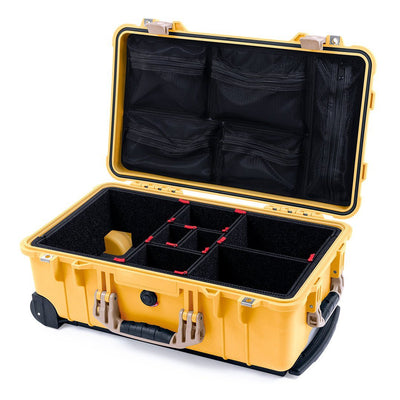 Pelican 1510 Case, Yellow with Desert Tan Handles & Latches TrekPak Divider System with Mesh Lid Organizer ColorCase 015100-0120-240-310