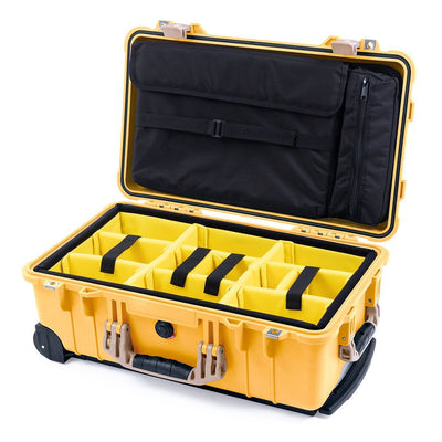 Pelican 1510 Case, Yellow with Desert Tan Handles & Latches Yellow Padded Microfiber Dividers with Computer Pouch ColorCase 015100-0210-240-310