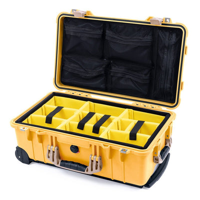 Pelican 1510 Case, Yellow with Desert Tan Handles & Latches Yellow Padded Microfiber Dividers with Mesh Lid Organizer ColorCase 015100-0110-240-310