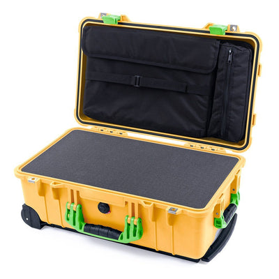 Pelican 1510 Case, Yellow with Lime Green Handles & Latches Pick & Pluck Foam with Computer Pouch ColorCase 015100-0201-240-300