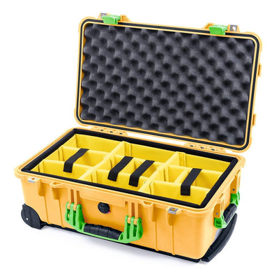 Pelican 1510 Case, Yellow with Lime Green Handles & Latches Yellow Padded Microfiber Dividers with Convolute Lid Foam ColorCase 015100-0010-240-300