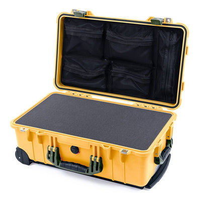 Pelican 1510 Case, Yellow with OD Green Handles & Latches Pick & Pluck Foam with Mesh Lid Organizer ColorCase 015100-0101-240-130