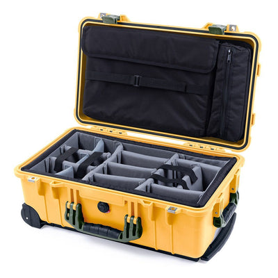 Pelican 1510 Case, Yellow with OD Green Handles & Latches Gray Padded Microfiber Dividers with Computer Pouch ColorCase 015100-0270-240-130