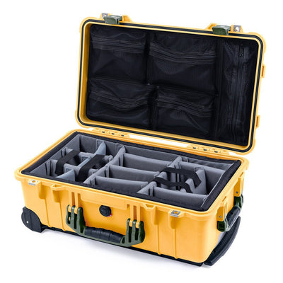 Pelican 1510 Case, Yellow with OD Green Handles & Latches Gray Padded Microfiber Dividers with Mesh Lid Organizer ColorCase 015100-0170-240-130