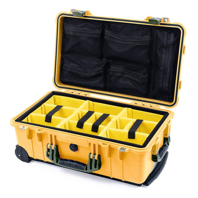 Pelican 1510 Case, Yellow with OD Green Handles & Latches Yellow Padded Microfiber Dividers with Mesh Lid Organizer ColorCase 015100-0110-240-130