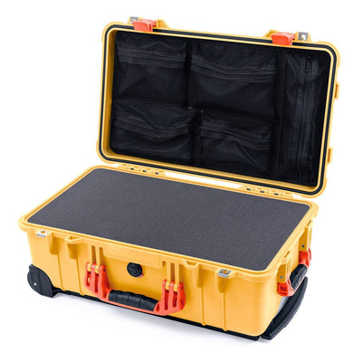 Pelican 1510 Case, Yellow with Orange Handles & Latches Pick & Pluck Foam with Mesh Lid Organizer ColorCase 015100-0101-240-150