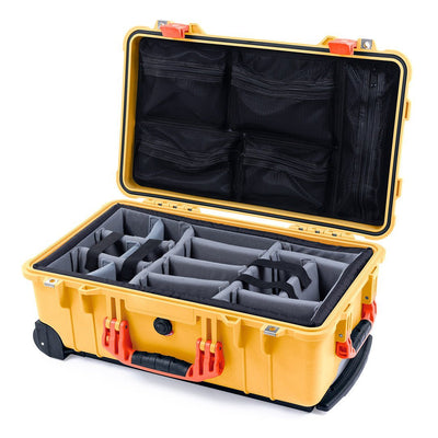 Pelican 1510 Case, Yellow with Orange Handles & Latches Gray Padded Microfiber Dividers with Mesh Lid Organizer ColorCase 015100-0170-240-150