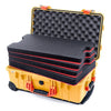 Pelican 1510 Case, Yellow with Orange Handles & Latches Custom Tool Kit (4 Foam Inserts with Convolute Lid Foam) ColorCase 015100-0060-240-150