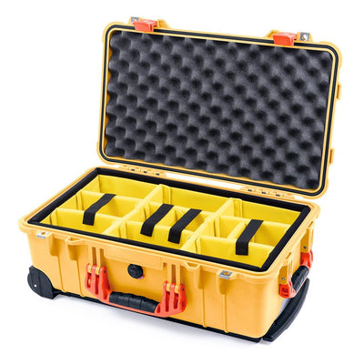 Pelican 1510 Case, Yellow with Orange Handles & Latches Yellow Padded Microfiber Dividers with Convolute Lid Foam ColorCase 015100-0010-240-150