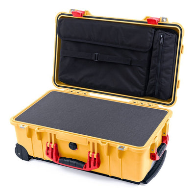 Pelican 1510 Case, Yellow with Red Handles & Latches Pick & Pluck Foam with Computer Pouch ColorCase 015100-0201-240-320