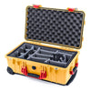 Pelican 1510 Case, Yellow with Red Handles & Latches Gray Padded Microfiber Dividers with Convolute Lid Foam ColorCase 015100-0070-240-320