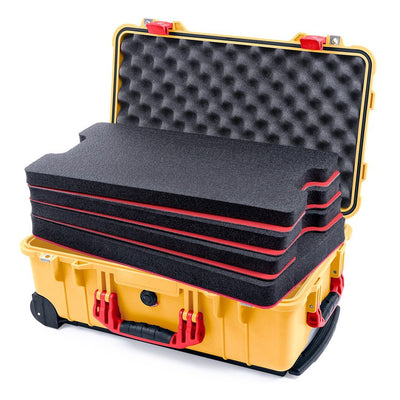 Pelican 1510 Case, Yellow with Red Handles & Latches Custom Tool Kit (4 Foam Inserts with Convolute Lid Foam) ColorCase 015100-0060-240-320