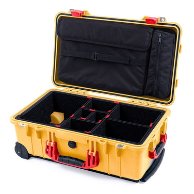 Pelican 1510 Case, Yellow with Red Handles & Latches TrekPak Divider System with Computer Pouch ColorCase 015100-0220-240-320