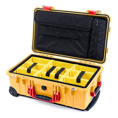 Pelican 1510 Case, Yellow with Red Handles & Latches Yellow Padded Microfiber Dividers with Computer Pouch ColorCase 015100-0210-240-320