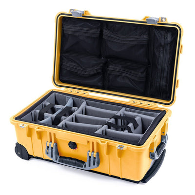 Pelican 1510 Case, Yellow with Silver Handles & Latches Gray Padded Microfiber Dividers with Mesh Lid Organizer ColorCase 015100-0170-240-180