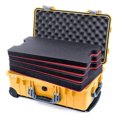 Pelican 1510 Case, Yellow with Silver Handles & Latches Custom Tool Kit (4 Foam Inserts with Convolute Lid Foam) ColorCase 015100-0060-240-180