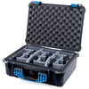 Pelican 1520 Case, Black with Blue Handle & Latches Gray Padded Microfiber Dividers with Convolute Lid Foam ColorCase 015200-0070-110-120