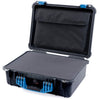Pelican 1520 Case, Black with Blue Handle & Latches Pick & Pluck Foam with Computer Pouch ColorCase 015200-0201-110-120