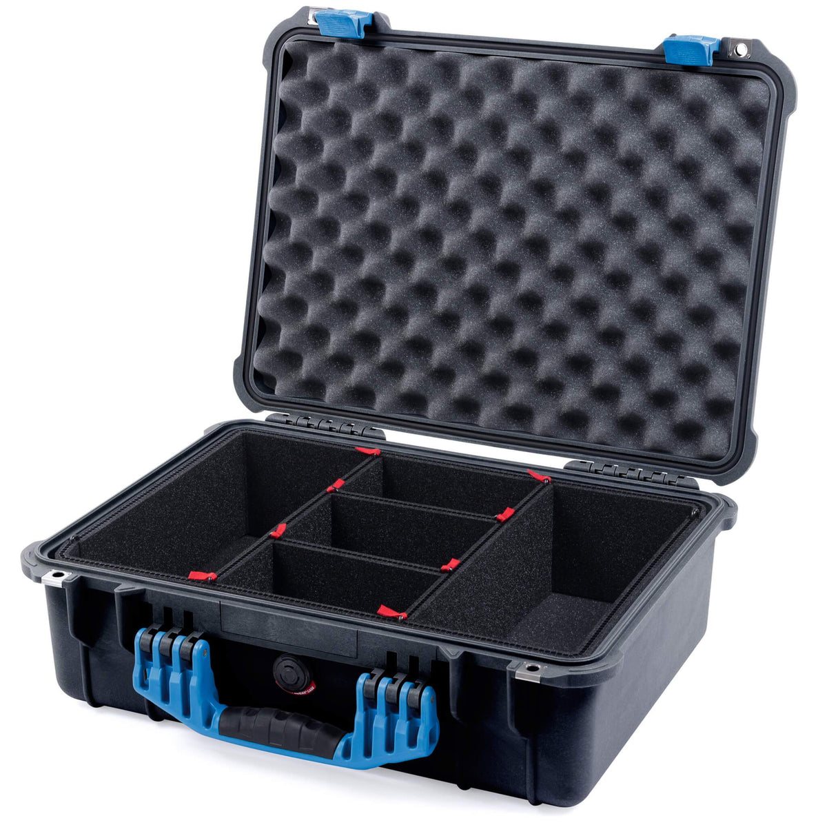 Pelican 1520 Case, Black with Blue Handle &amp; Latches TrekPak Divider System with Convolute Lid Foam ColorCase 015200-0020-110-120