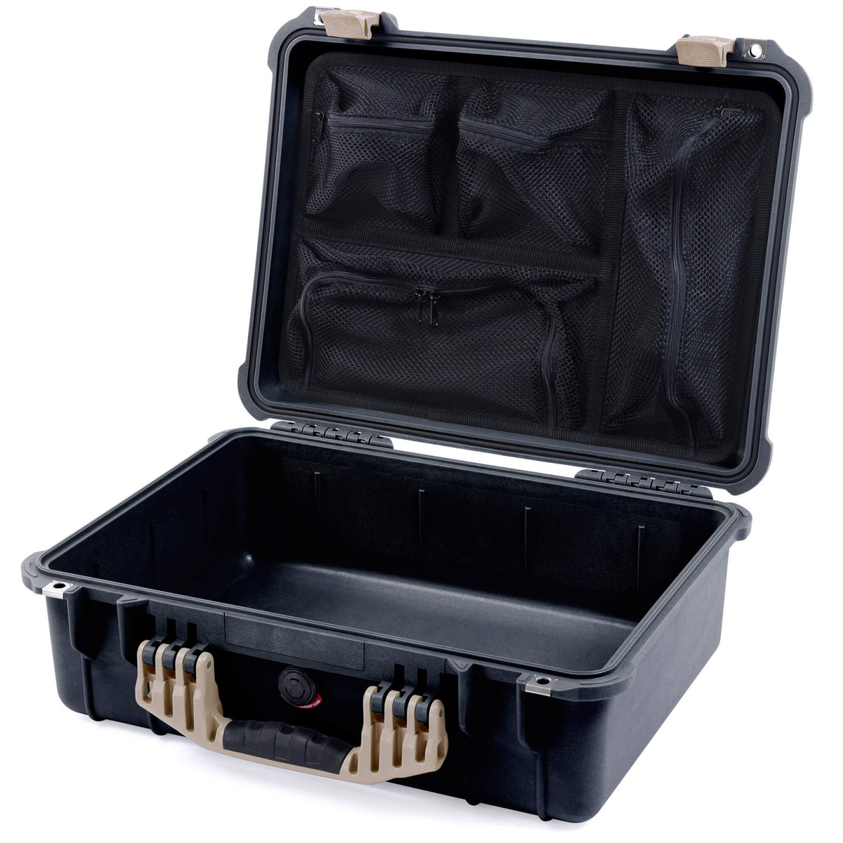 Pelican 1520 Case, Black with Desert Tan Handle &amp; Latches Mesh Lid Organizer Only ColorCase 015200-0100-110-310