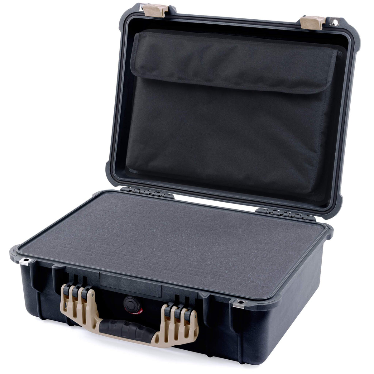 Pelican 1520 Case, Black with Desert Tan Handle &amp; Latches Pick &amp; Pluck Foam with Computer Pouch ColorCase 015200-0201-110-310