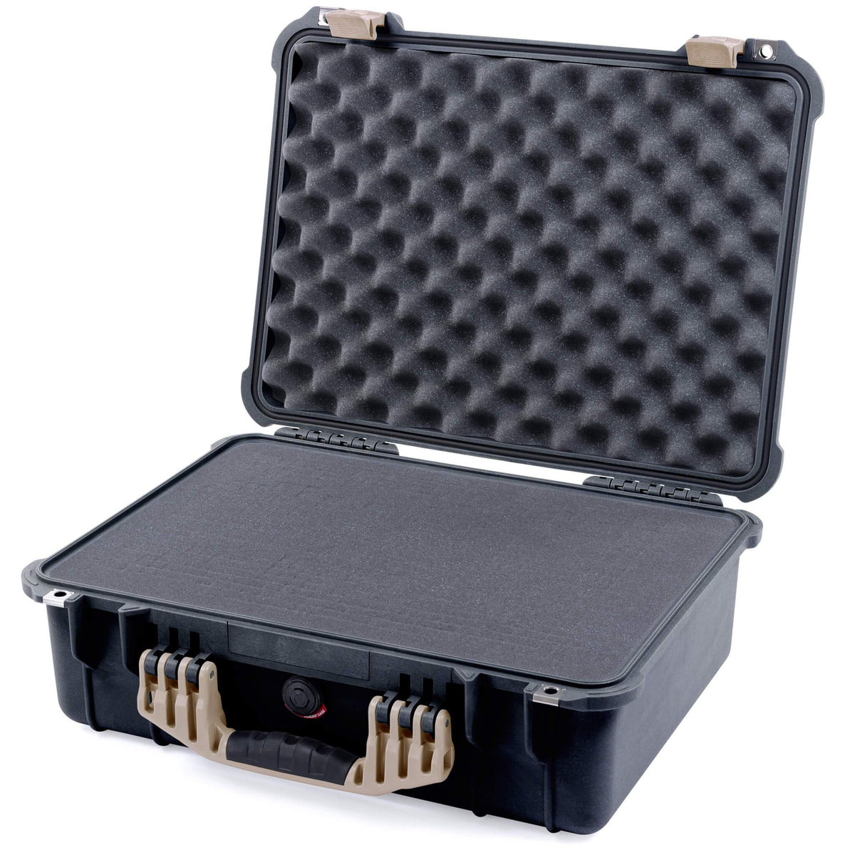 Pelican 1520 Case, Black with Desert Tan Handle &amp; Latches Pick &amp; Pluck Foam with Convolute Lid Foam ColorCase 015200-0001-110-310