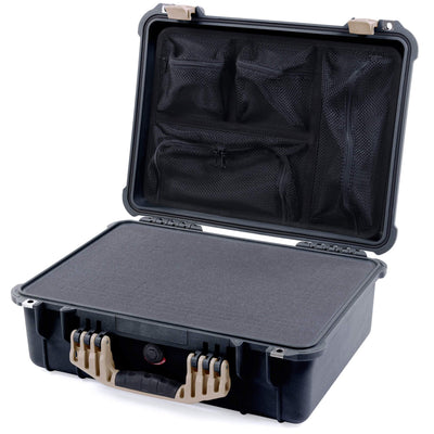 Pelican 1520 Case, Black with Desert Tan Handle & Latches Pick & Pluck Foam with Mesh Lid Organizer ColorCase 015200-0101-110-310