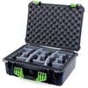 Pelican 1520 Case, Black with Lime Green Handle & Latches Gray Padded Microfiber Dividers with Convolute Lid Foam ColorCase 015200-0070-110-300