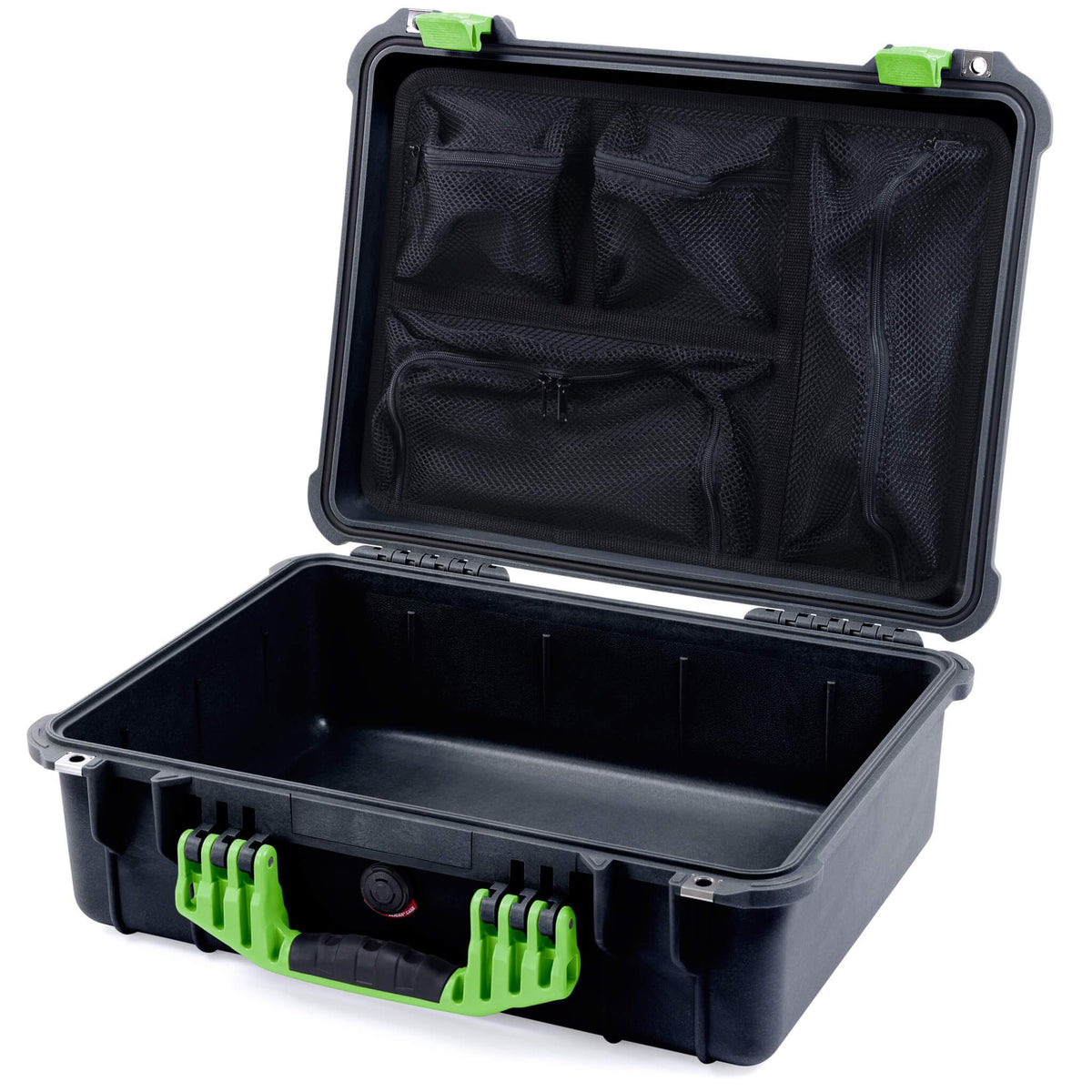 Pelican 1520 Case, Black with Lime Green Handle &amp; Latches Mesh Lid Organizer Only ColorCase 015200-0100-110-300