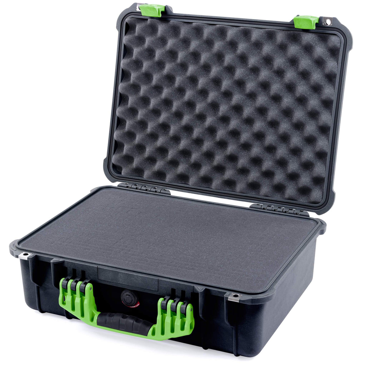 Pelican 1520 Case, Black with Lime Green Handle &amp; Latches Pick &amp; Pluck Foam with Convolute Lid Foam ColorCase 015200-0001-110-300