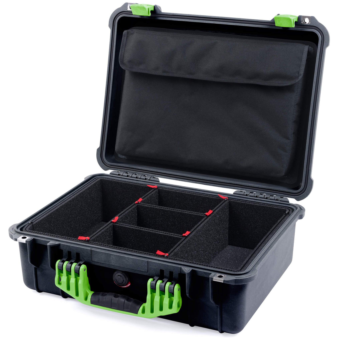 Pelican 1520 Case, Black with Lime Green Handle &amp; Latches TrekPak Divider System with Computer Pouch ColorCase 015200-0220-110-300