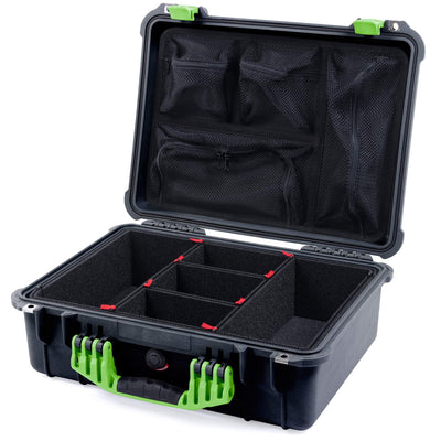 Pelican 1520 Case, Black with Lime Green Handle & Latches TrekPak Divider System with Mesh Lid Organizer ColorCase 015200-0120-110-300