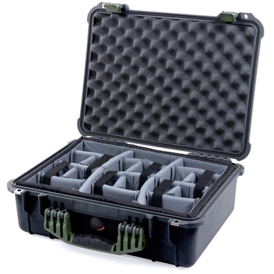 Pelican 1520 Case, Black with OD Green Handle & Latches Gray Padded Microfiber Dividers with Convolute Lid Foam ColorCase 015200-0070-110-130