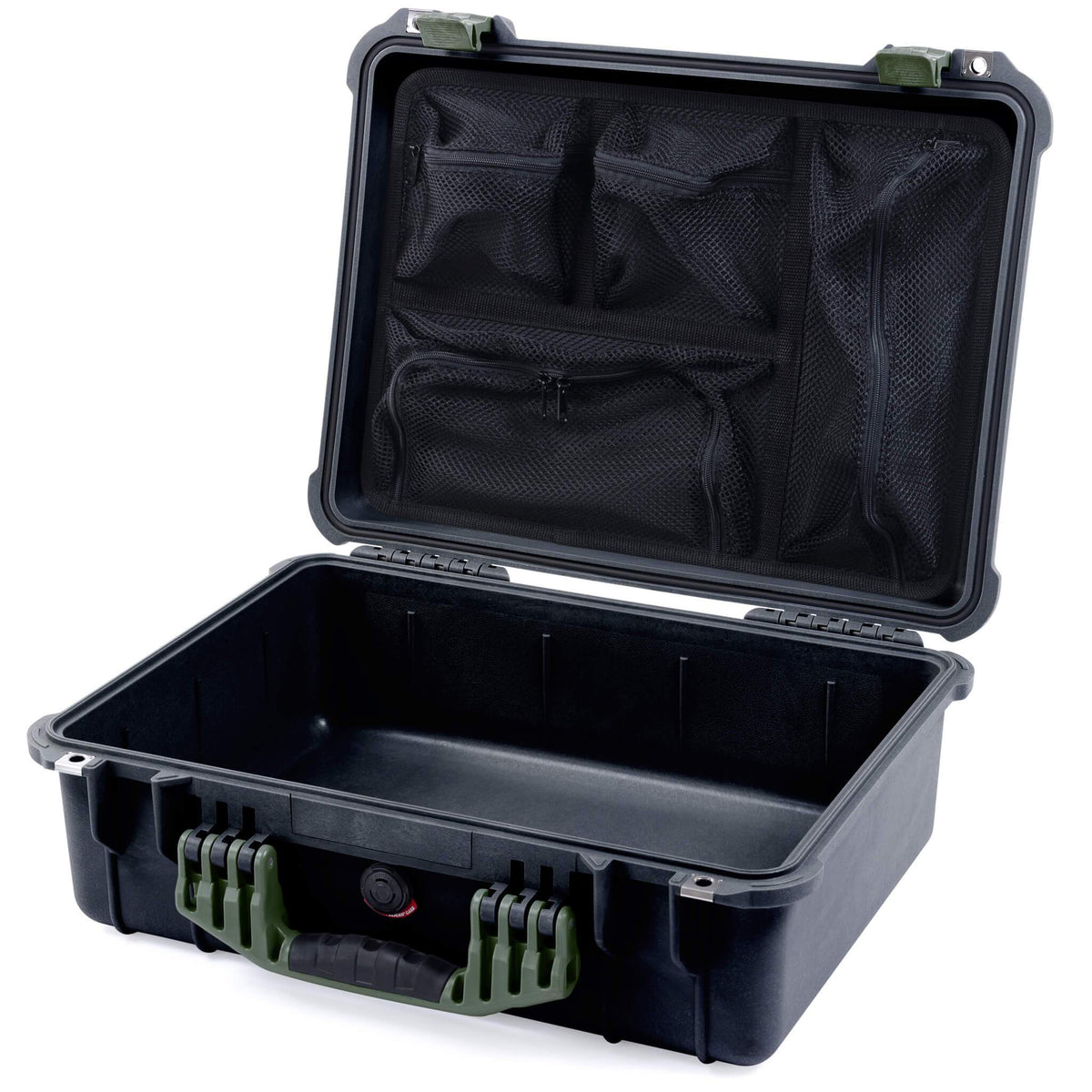 Pelican 1520 Case, Black with OD Green Handle &amp; Latches Mesh Lid Organizer Only ColorCase 015200-0100-110-130