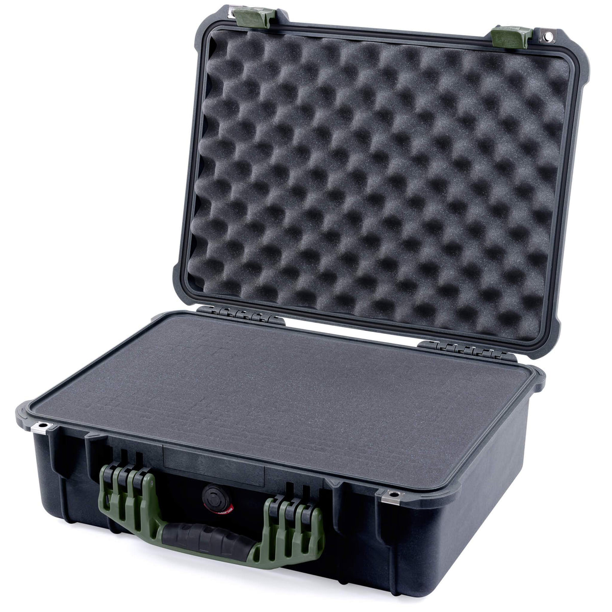 Pelican 1520 Case, Black with OD Green Handle &amp; Latches Pick &amp; Pluck Foam with Convolute Lid Foam ColorCase 015200-0001-110-130