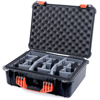 Pelican 1520 Case, Black with Orange Handle & Latches Gray Padded Microfiber Dividers with Convolute Lid Foam ColorCase 015200-0070-110-150