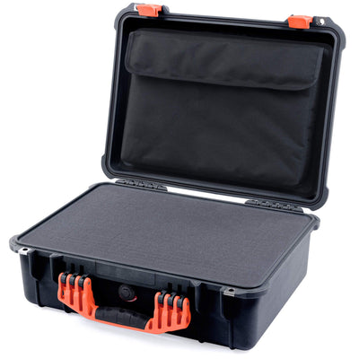 Pelican 1520 Case, Black with Orange Handle & Latches Pick & Pluck Foam with Computer Pouch ColorCase 015200-0201-110-150