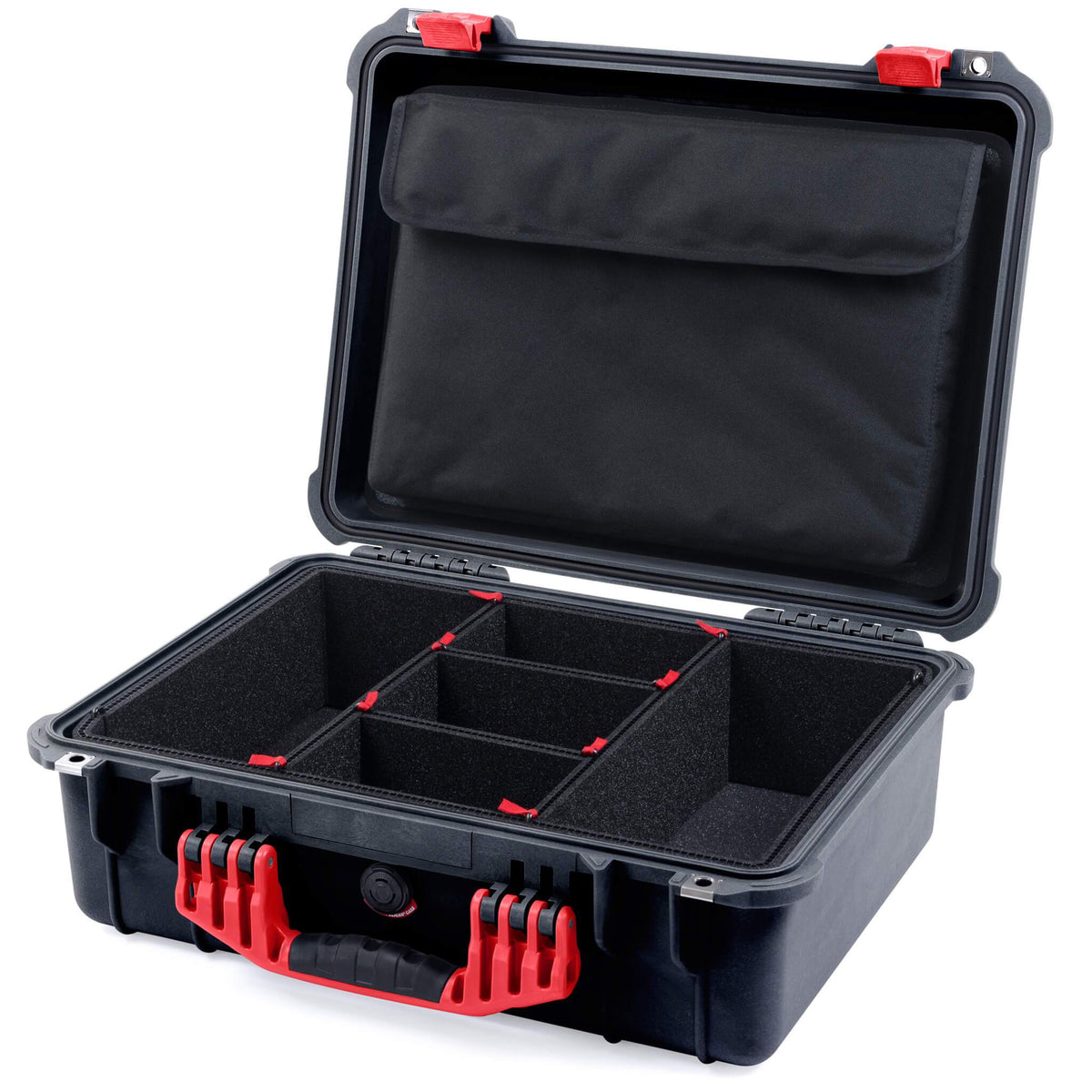 Pelican 1520 Case, Black with Red Handle &amp; Latches TrekPak Divider System with Computer Pouch ColorCase 015200-0220-110-320