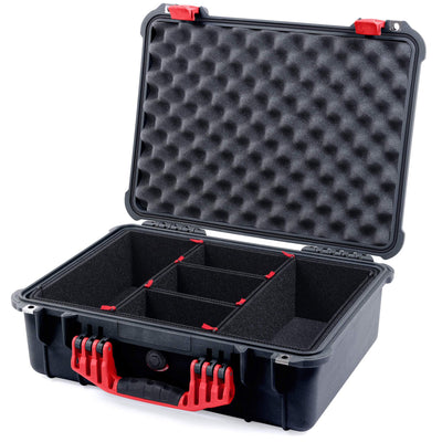 Pelican 1520 Case, Black with Red Handle & Latches TrekPak Divider System with Convolute Lid Foam ColorCase 015200-0020-110-320