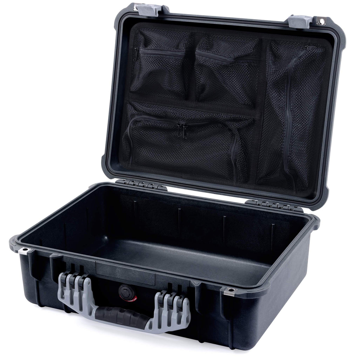 Pelican 1520 Case, Black with Silver Handle &amp; Latches Mesh Lid Organizer Only ColorCase 015200-0100-110-180