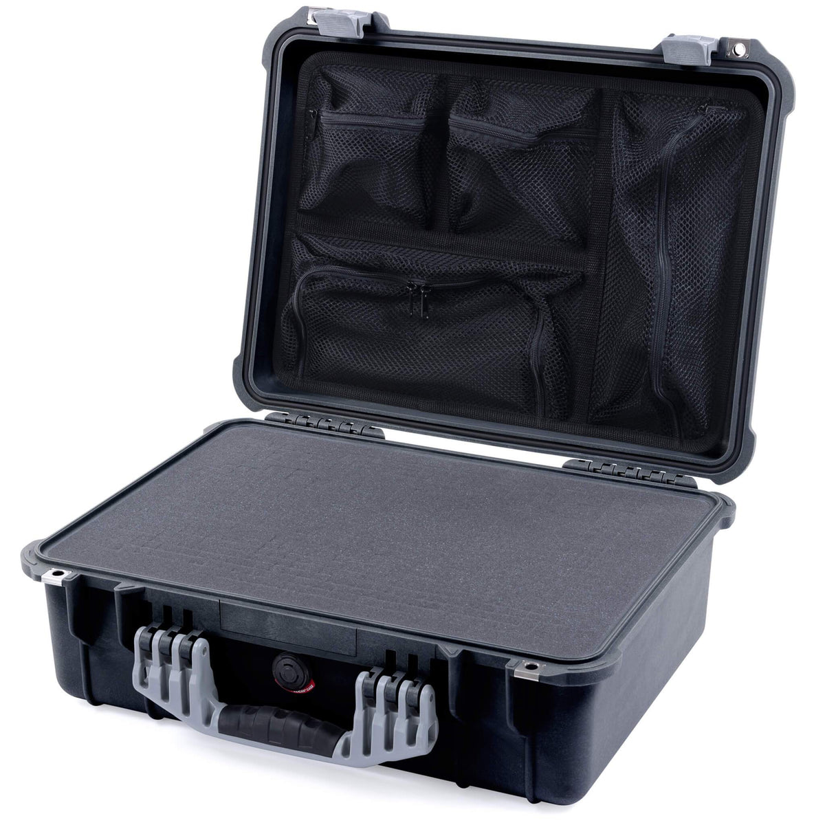 Pelican 1520 Case, Black with Silver Handle &amp; Latches Pick &amp; Pluck Foam with Mesh Lid Organizer ColorCase 015200-0101-110-180