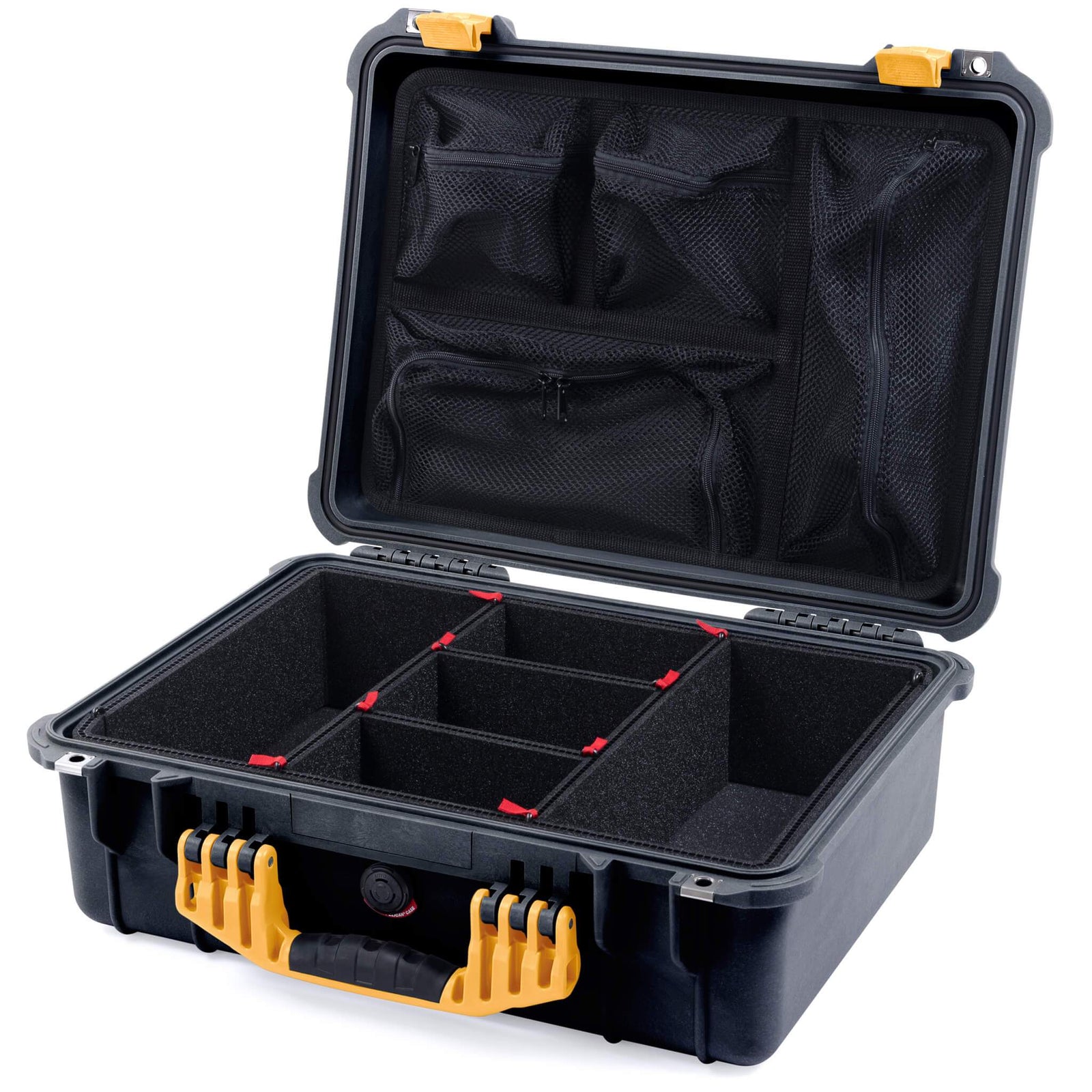 Pelican 1520 Case, Black with Yellow Handle & Latches TrekPak Divider System with Mesh Lid Organizer ColorCase 015200-0120-110-240