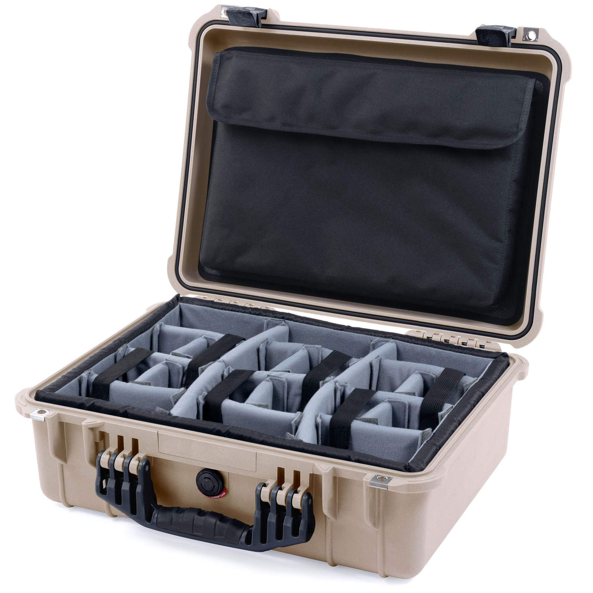 Pelican 1520 Case, Desert Tan with Black Handle &amp; Latches Gray Padded Microfiber Dividers with Computer Pouch ColorCase 015200-0270-310-110