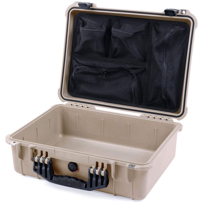Pelican 1520 Case, Desert Tan with Black Handle & Latches Mesh Lid Organizer Only ColorCase 015200-0100-310-110