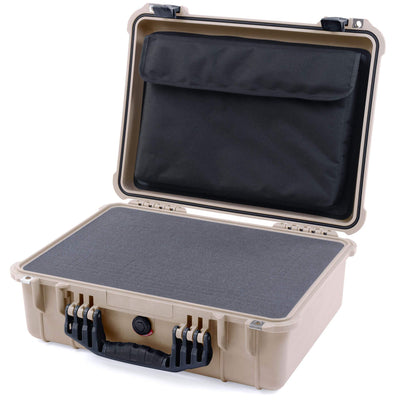 Pelican 1520 Case, Desert Tan with Black Handle & Latches Pick & Pluck Foam with Computer Pouch ColorCase 015200-0201-310-110